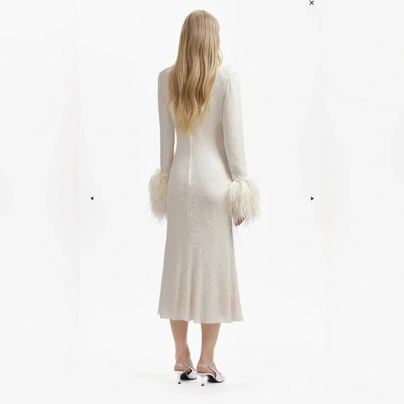 SELF-PORTRAIT CREAM SEQUIN FEATHER MIDI DRESS (US 2) - FOR BRIDES - Picture 2 of 10